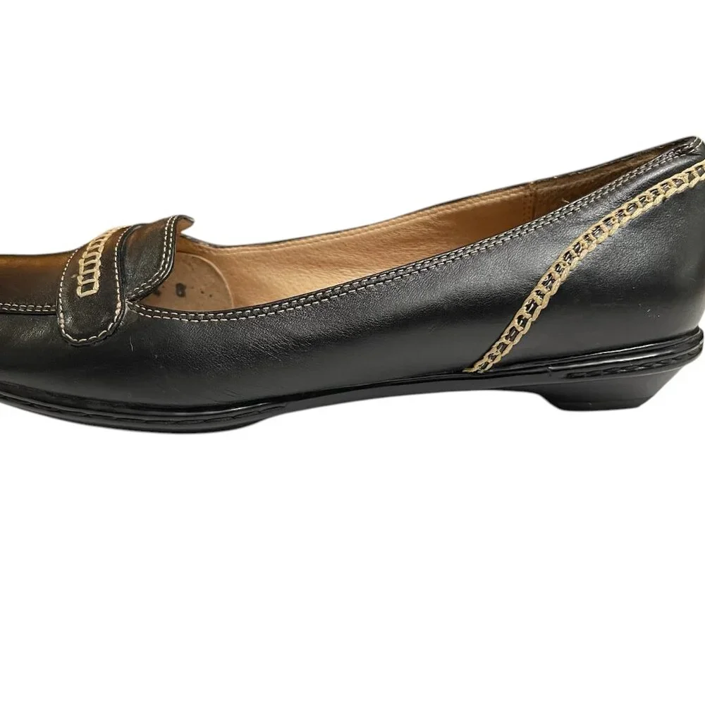 Söfft Black‎ & Tan Leather Slip On Low Heel Loafer Flats Sz.8